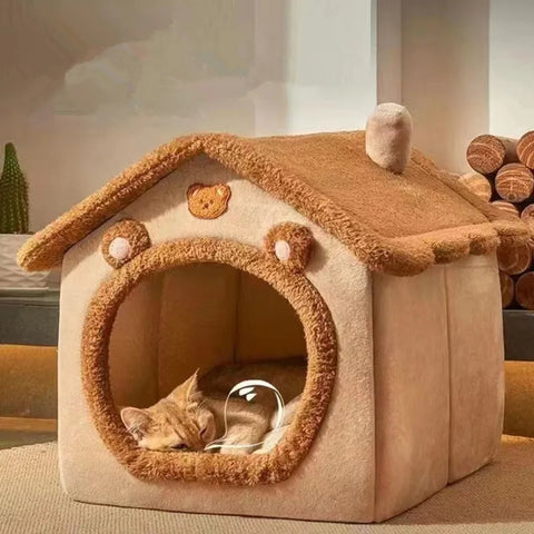 Casinha Dobrável Pet ZooLume™ – Lavável e Aconchegante para Cães e Gatos